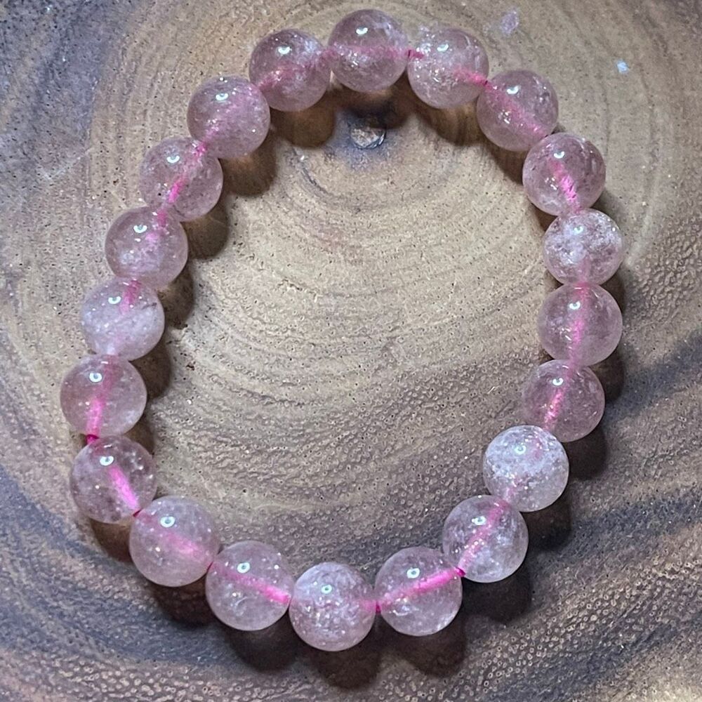 Strawberry Quartz high quality faceted 8mm 7” ONE beaded stretch bracelet new cr